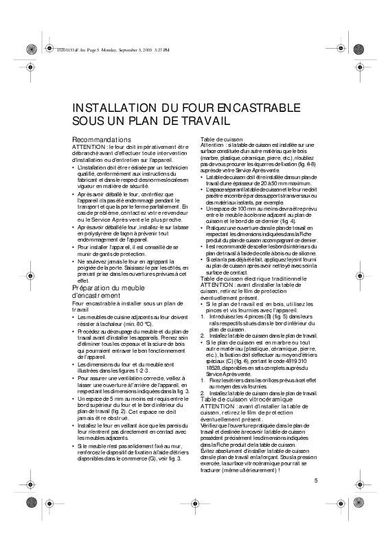 Guide utilisation WHIRLPOOL AKZ 288/IX  - GUIDE D'INSTALLATION de la marque WHIRLPOOL