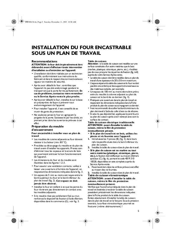 Guide utilisation WHIRLPOOL AKZ 531/IX  - GUIDE D'INSTALLATION de la marque WHIRLPOOL