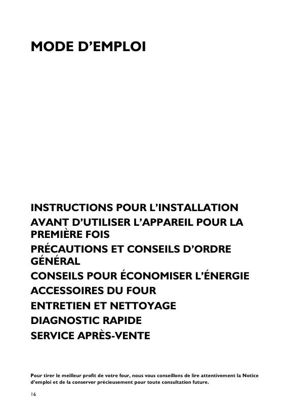 Guide utilisation WHIRLPOOL ACM 446/1 IX  - MODE D'EMPLOI de la marque WHIRLPOOL