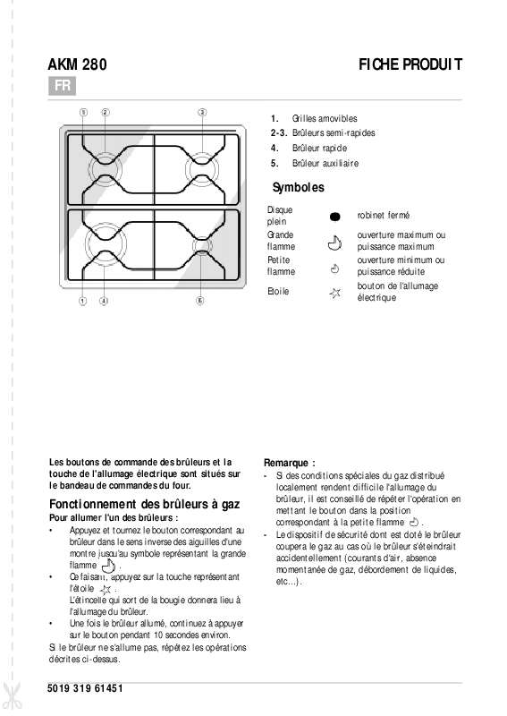 Guide utilisation WHIRLPOOL AKM 280/IX  - TABLEAU DE PROGRAMMES de la marque WHIRLPOOL