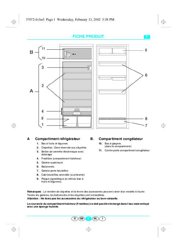 Guide utilisation WHIRLPOOL AKM 375/IX  - TABLEAU DE PROGRAMMES de la marque WHIRLPOOL