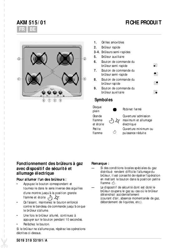 Guide utilisation WHIRLPOOL AKM 515/NB  - TABLEAU DE PROGRAMMES de la marque WHIRLPOOL