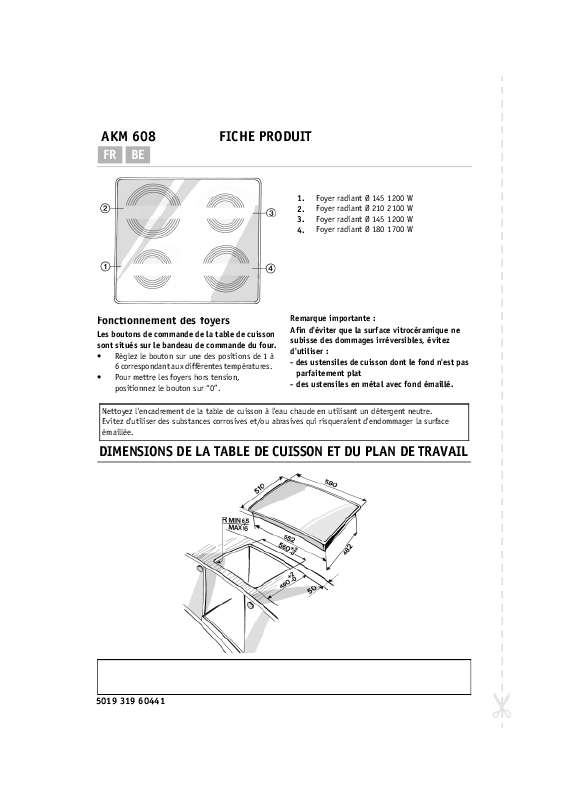 Guide utilisation WHIRLPOOL AKM 608 IX/01  - TABLEAU DE PROGRAMMES de la marque WHIRLPOOL