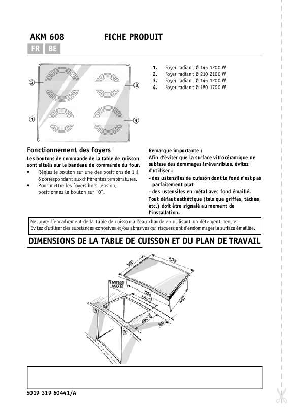 Guide utilisation WHIRLPOOL AKM 608/01 NB  - TABLEAU DE PROGRAMMES de la marque WHIRLPOOL