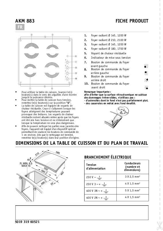 Guide utilisation WHIRLPOOL AKM 883/NB  - TABLEAU DE PROGRAMMES de la marque WHIRLPOOL