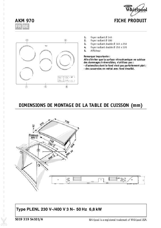 Guide utilisation WHIRLPOOL AKM 970/G/IX/01  - TABLEAU DE PROGRAMMES de la marque WHIRLPOOL