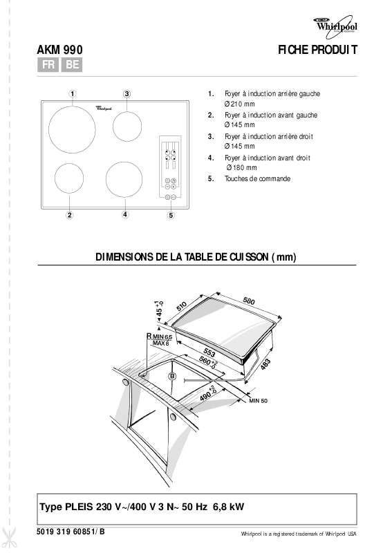 Guide utilisation WHIRLPOOL AKM 990/IX  - TABLEAU DE PROGRAMMES de la marque WHIRLPOOL