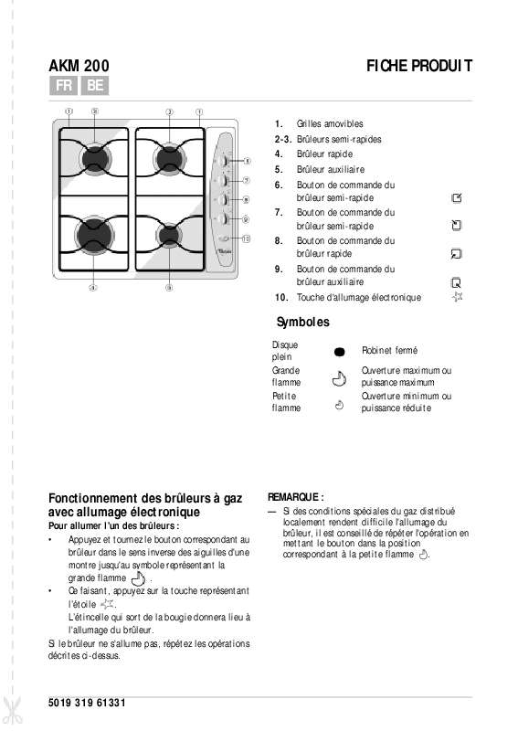 Guide utilisation WHIRLPOOL AKM200/IX  - TABLEAU DE PROGRAMMES de la marque WHIRLPOOL