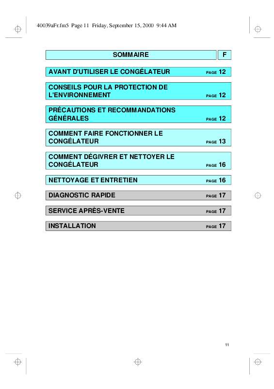 Guide utilisation WHIRLPOOL AFB 740/G UF15D  - MODE D'EMPLOI de la marque WHIRLPOOL