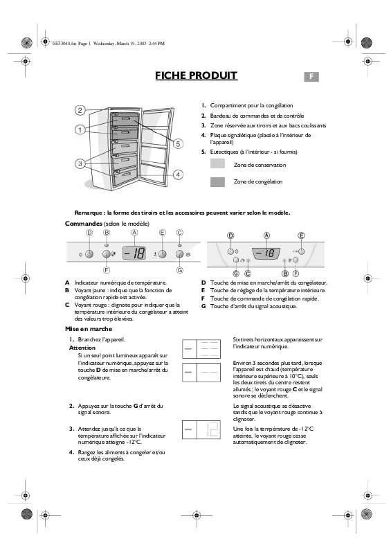 Guide utilisation WHIRLPOOL AFG 7000/IX  - TABLEAU DE PROGRAMMES de la marque WHIRLPOOL