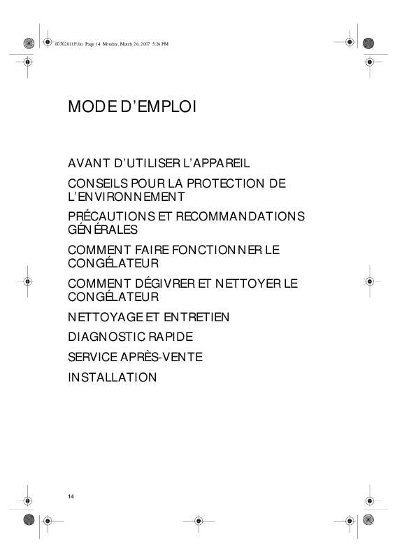 Guide utilisation WHIRLPOOL AFG 737/G-T UPRIGHT FR  - MODE D'EMPLOI de la marque WHIRLPOOL