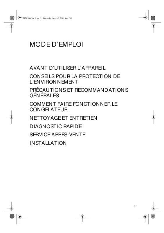 Guide utilisation WHIRLPOOL AFG 8254 NF  - MODE D'EMPLOI de la marque WHIRLPOOL