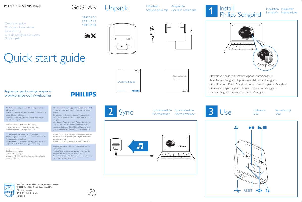 Guide utilisation PHILIPS SA4RGA04BN/12  de la marque PHILIPS