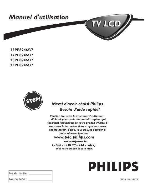 Guide utilisation PHILIPS 20PF8946-37B  de la marque PHILIPS