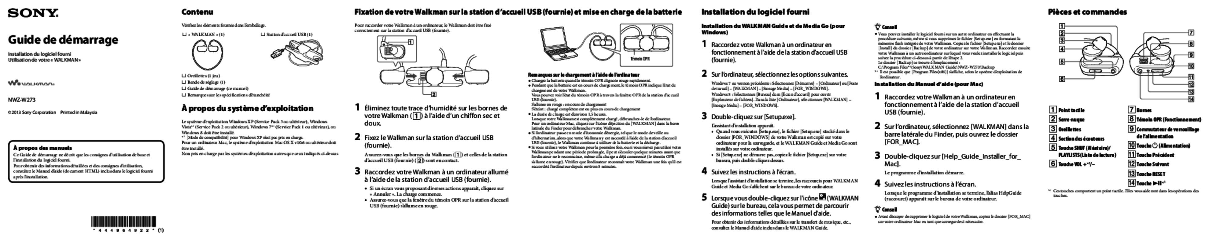 Guide utilisation SONY NWZW273SW  de la marque SONY