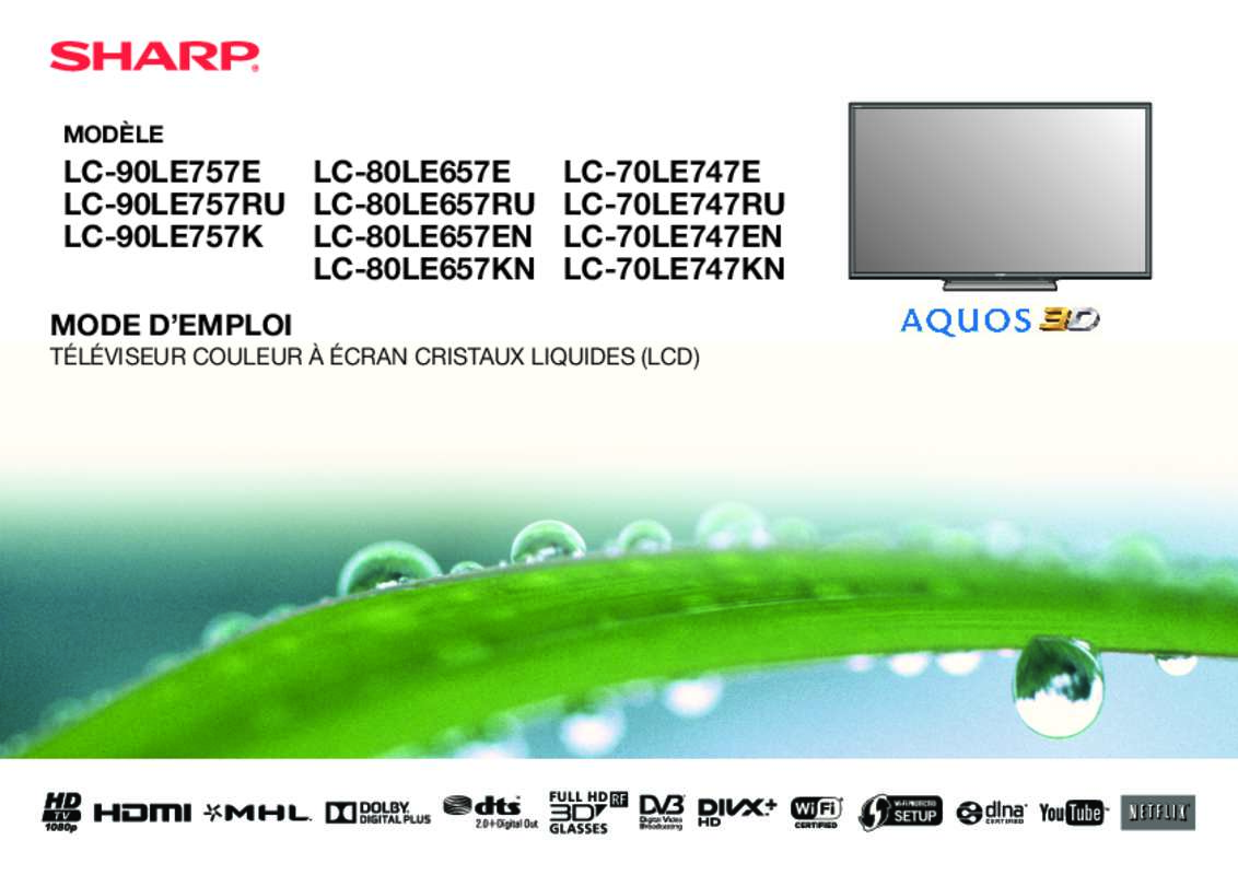 Guide utilisation SHARP LC70/80/90LE657/747/757/E/EN/KN/RU  de la marque SHARP