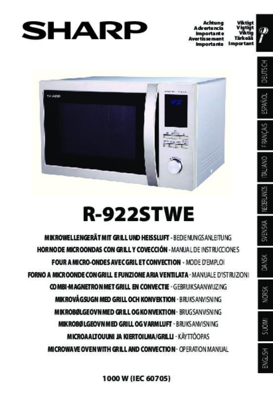 SHARP R-922STWE - Micro ondes grill Inox - 32 L - 1000 W - Grill