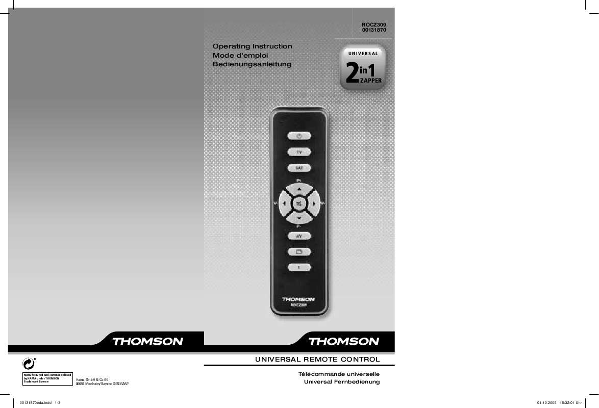 Notice d'utilisation - THOMSON ROCZ309 - THOMSON - Manuel et mode d'emploi
