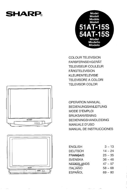 Guide utilisation SHARP 51/54AT-15S  de la marque SHARP