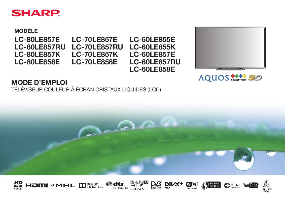 Guide utilisation SHARP LC-60/70/80LE858E/LC-80LE857E/RU/K  de la marque SHARP