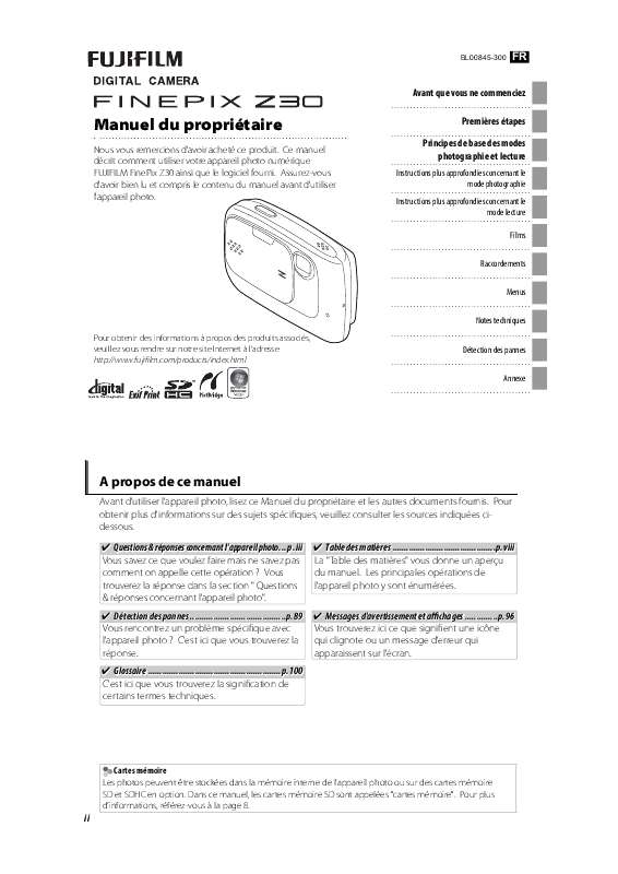 Guide utilisation FUJIFILM Z30  de la marque FUJIFILM