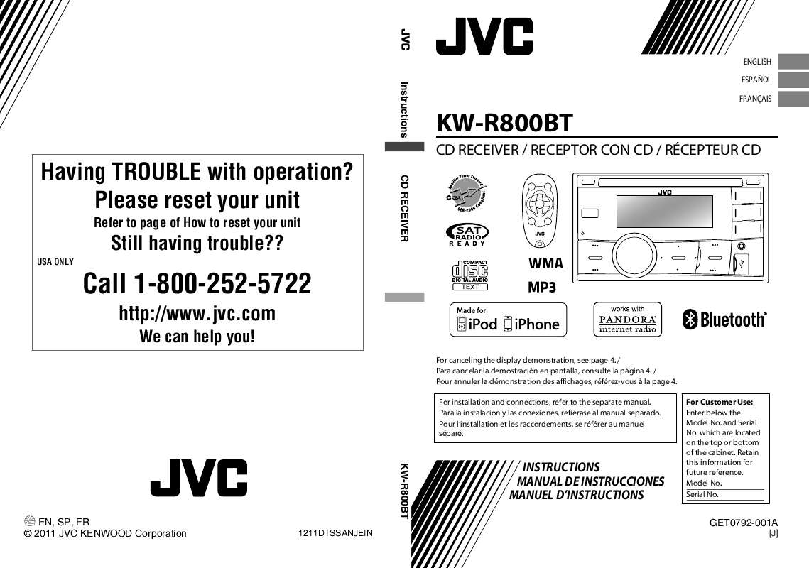 Guide utilisation JVC KW-R800BT  de la marque JVC